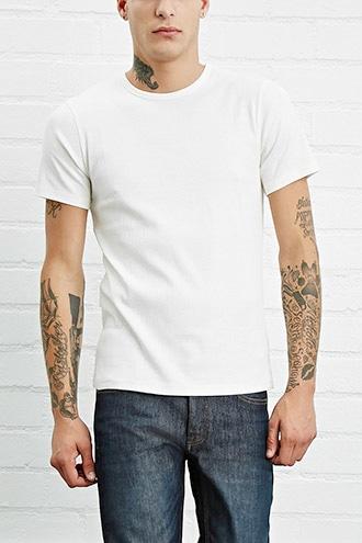 21 Men Men's  Cream Ribbed Knit Tee