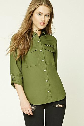 Forever21 Star Patch Army Shirt