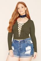 Forever21 Plus Women's  Olive Plus Size Lace-up Top