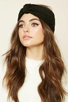 Forever21 Black Cable Knit Bow-front Headwrap