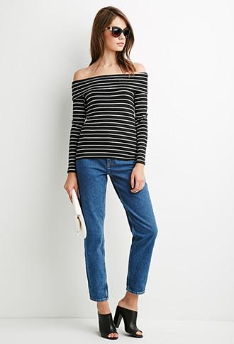 Forever21 Striped Off-the-shoulder Ribbed Top
