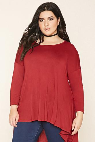 Forever21 Plus Women's  Burgundy Plus Size High-low Top