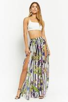 Forever21 Striped & Floral M-slit Maxi Skirt