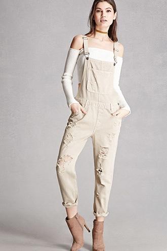 Forever21 Caffeine Distressed Denim Overalls