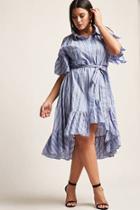 Forever21 Plus Size Stripe Open-shoulder High-low Shirt Dress