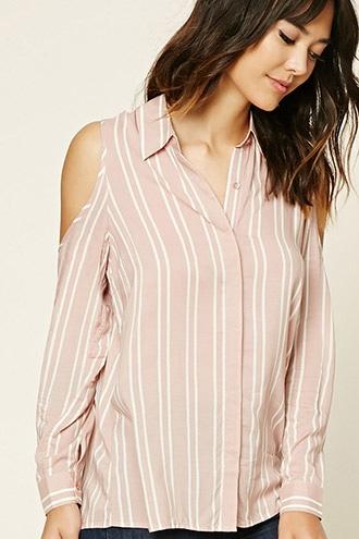 Love21 Women's  Mauve & Ivory Contemporary Stripe Shirt