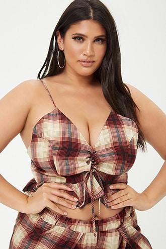 Forever21 Plus Size Plaid Lace-up Crop Top