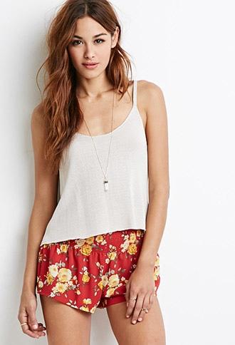 Forever21 Rose Print Smocked Shorts