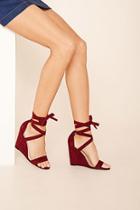 Forever21 Women's  Burgundy Faux Suede Lace-up Wedges