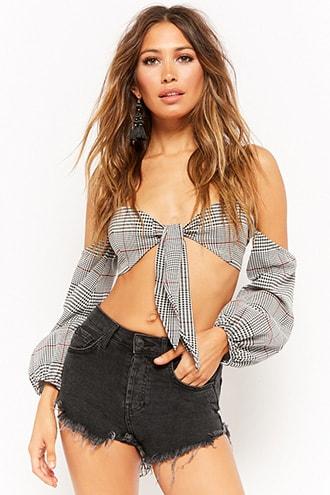 Forever21 Plaid Tie-front Crop Top