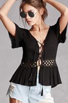 Forever21 Lace-up Crochet Panel Top