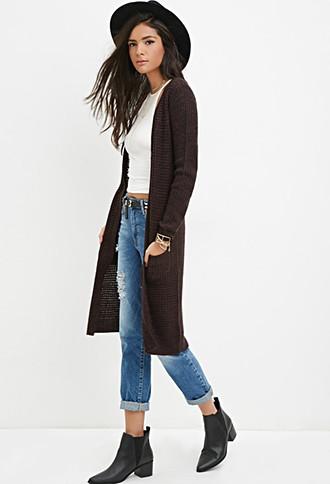 Forever21 Women's  Marled Longline Cardigan (brown/chocolate)