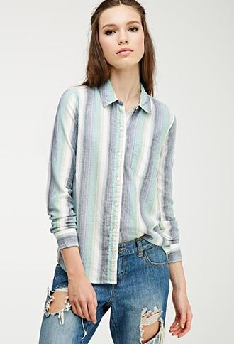 Forever21 Multi-striped Flannel Shirt