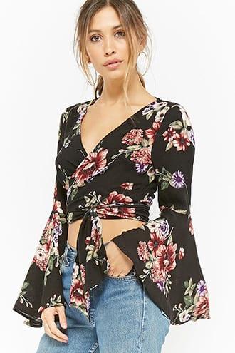 Forever21 Tie-front Floral Crop Top