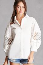 Forever21 Crochet Insert Poplin Shirt