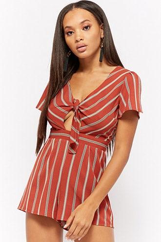 Forever21 Striped Tie-front Cutout Romper