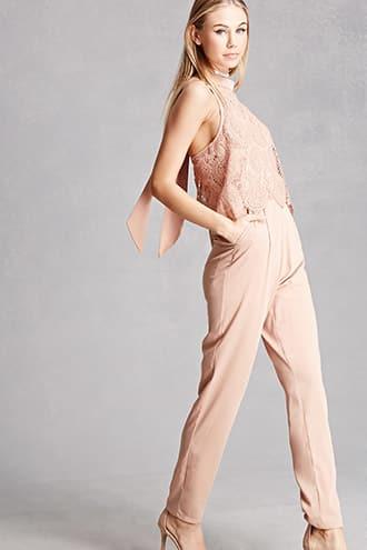 Forever21 Crochet Overlay Self-tie Jumpsuit