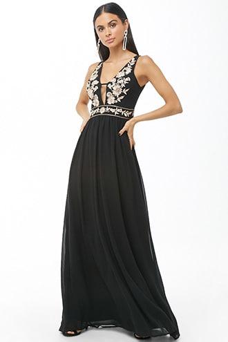 Forever21 Soieblu Embroidered Chiffon Gown