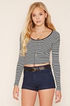 Forever21 Women's  Black & Cream Striped Ribbed Knit Tee