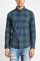 21 Men Men's  Navy & Green Cotton Plaid Shirt