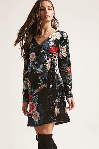 Forever21 Floral Crushed Velvet Wrap Dress