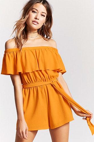 Forever21 Belted Off-the-shoulder Romper