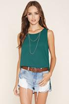 Forever21 Women's  Hunter Green Zip-back Longline Top