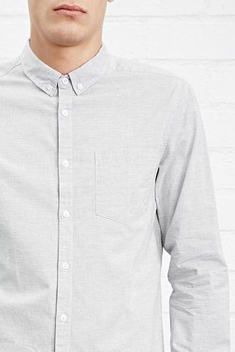 21 Men Men's  Grey Fitted Plaid Shirt