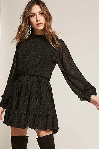 Forever21 Selfie Leslie Swiss Dot Ruffle-trim Mini Dress
