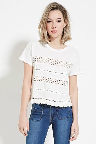 Forever21 Women's  Eyelet-paneled Tassel Top