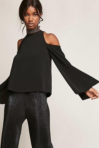 Forever21 Open-shoulder Grommet Neck Top