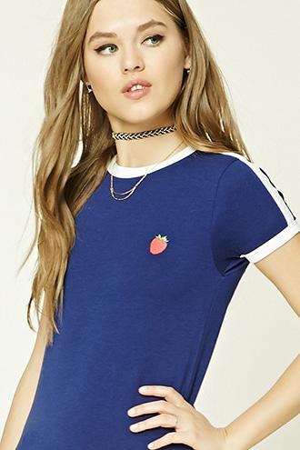 Forever21 Strawberry Graphic Ringer Tee