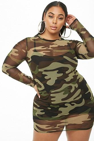 Forever21 Plus Size Sheer Camo Mini Dress