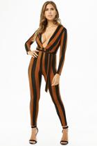 Forever21 Striped Plunging Jumpsuit