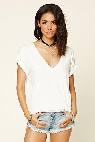 Forever21 Women's  Ivory V-neck Dolman Tee
