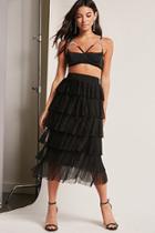 Forever21 Tiered Mesh Pleated Midi Skirt