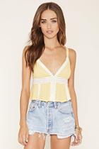 Forever21 Women's  Light Yellow Crochet V-cut Crop Top