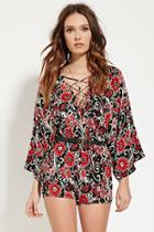 Forever21 Women's  Abstract Floral Print Romper