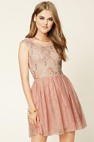 Forever21 Women's  Blush Sequined Tulle Dress