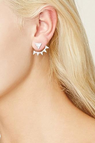 Forever21 Silver & Clear Geo Rhinestone Ear Jackets