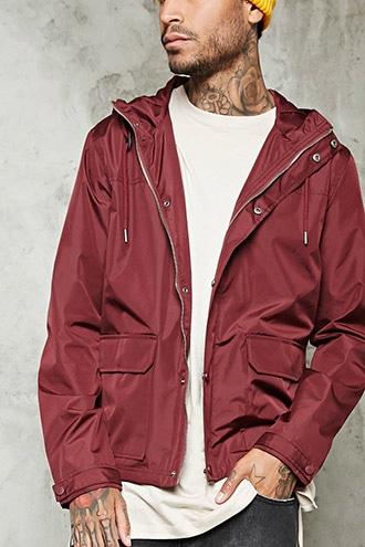 21 Men Men's  Burgundy Zip-up Hooded Windbreaker