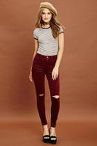 Forever21 Women's  Burgundy Distressed Corduroy Pants