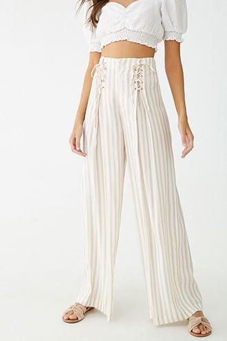 Forever21 Lace-up Striped Wide Leg Pants