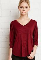 Forever21 Women's  Striped Dolphin Hem Top (burgundy/black)