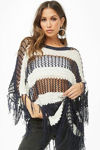 Forever21 Striped Open-knit Poncho