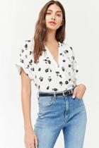 Forever21 Split-neck Floral Print Top