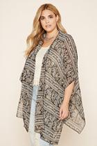 Forever21 Plus Women's  Black & Cream Plus Size Paisley Kimono