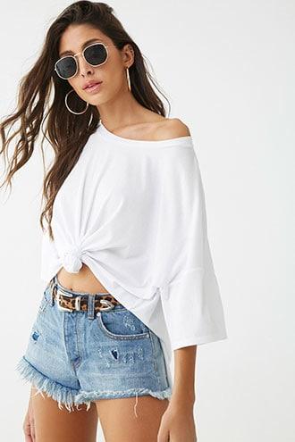Forever21 Knotted-hem Crew Neck Tee
