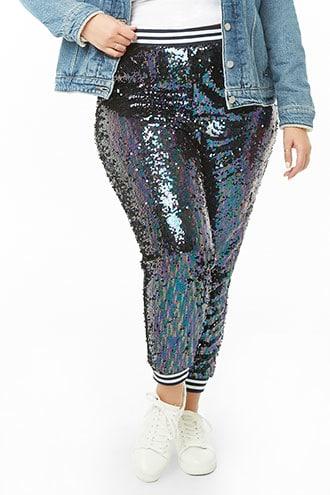 Forever21 Plus Size Striped-trim Sequin Joggers
