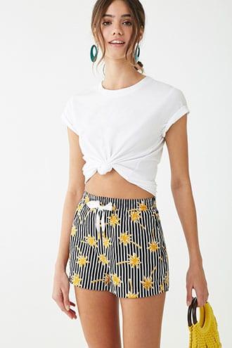 Forever21 Striped Palm Tree Print Shorts